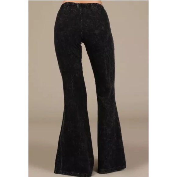 SOLD OUT Black Boho Mineral Wash Flared Stretch Pants - Picture 4 of 6